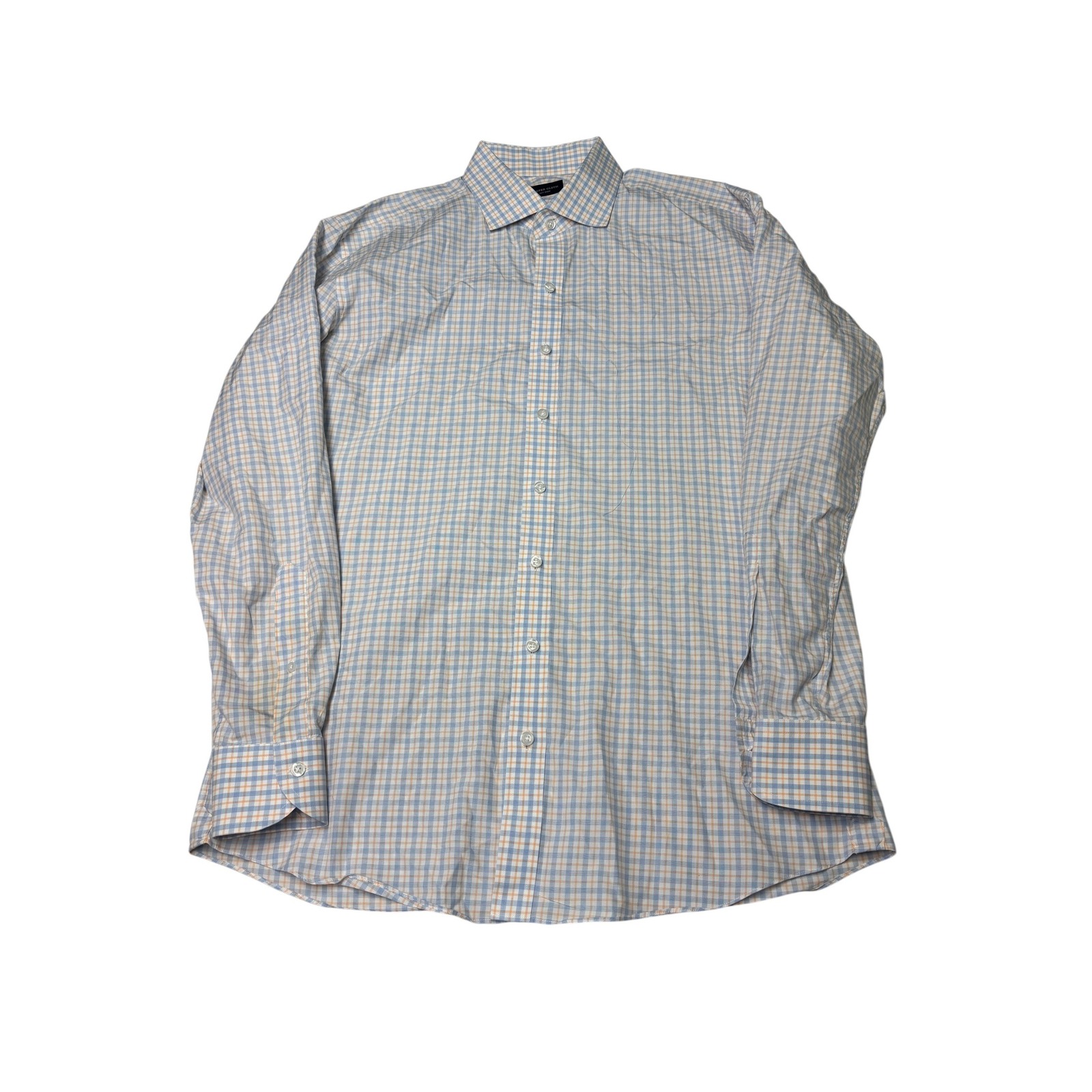 Proper Cloth Mens Blue Orange Check Long Sleeve Button Down Shirt 100% Cotton Xl